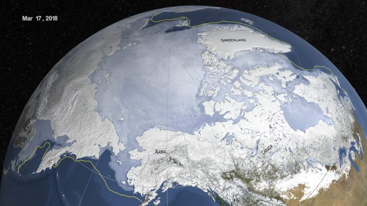 Arctic Wintertime Sea Ice Maximum Extent on March 17, 2018.