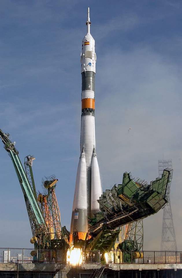 The launch of Soyuz TMA-3 atop a Soyuz-FG rocket.