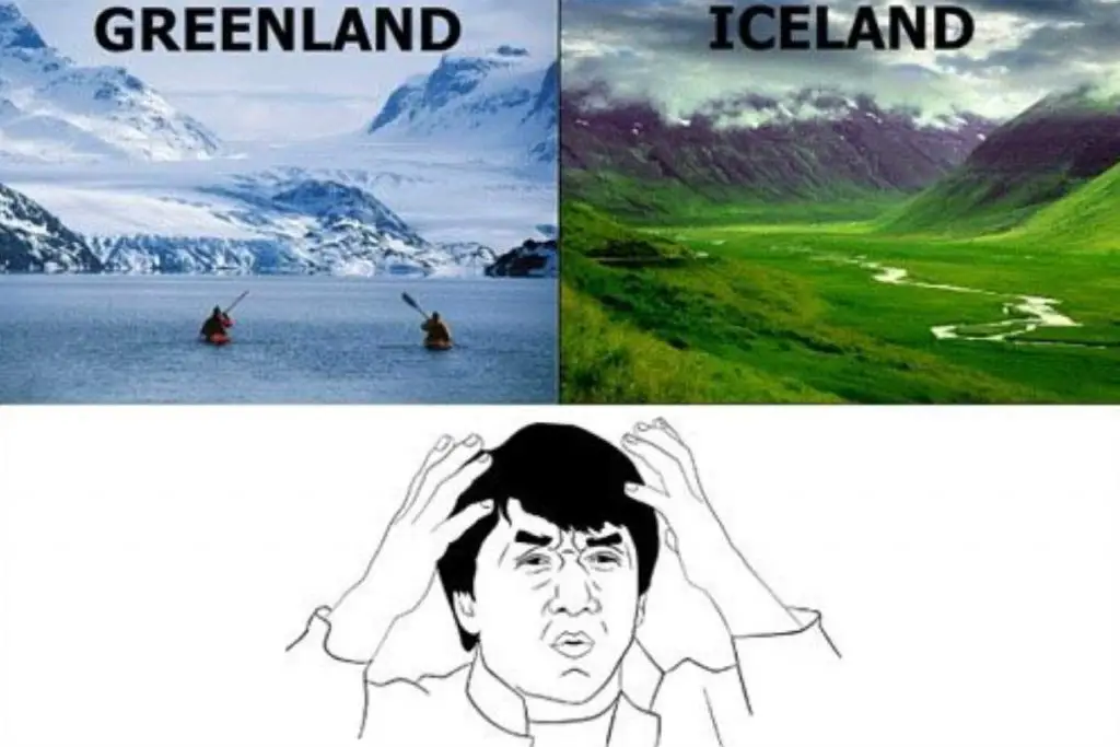 Fun geography facts: Greenland vs Iceland meme