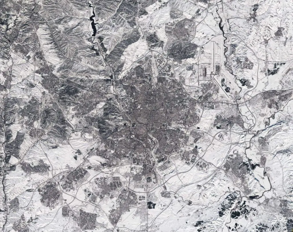 Madrid under snow, from space