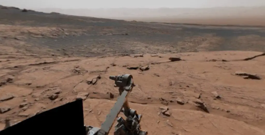 The view of the Curiosity Mars rover atop Mont Mercou