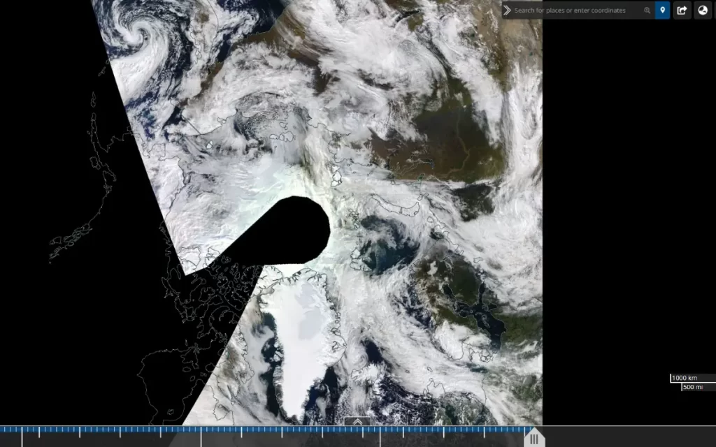 NASA Worldview tool, Arctic projection screenshot