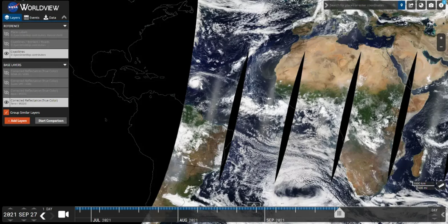 NASA Worldview tool, screenshot
