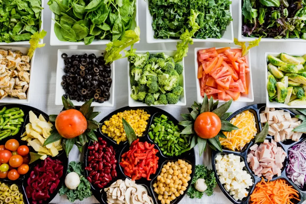 Vegetables, salad. Major portion of food waste happens at the plate level.