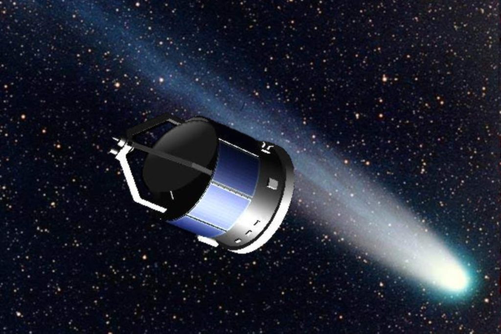 Artist rendering of Giotto spacecraft approaching Halley comet