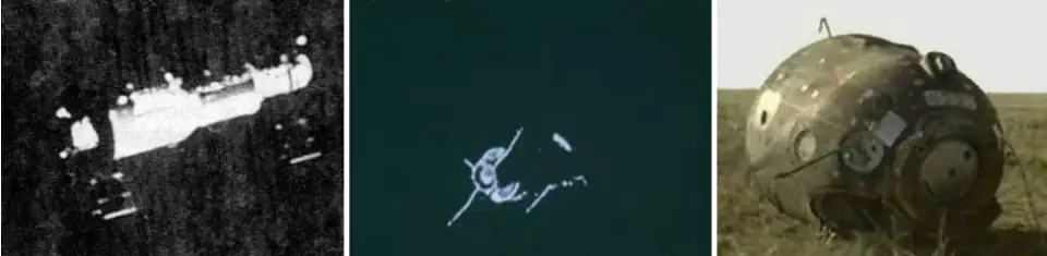 Soyuz-11 fly around Salyut 1 and capsule
