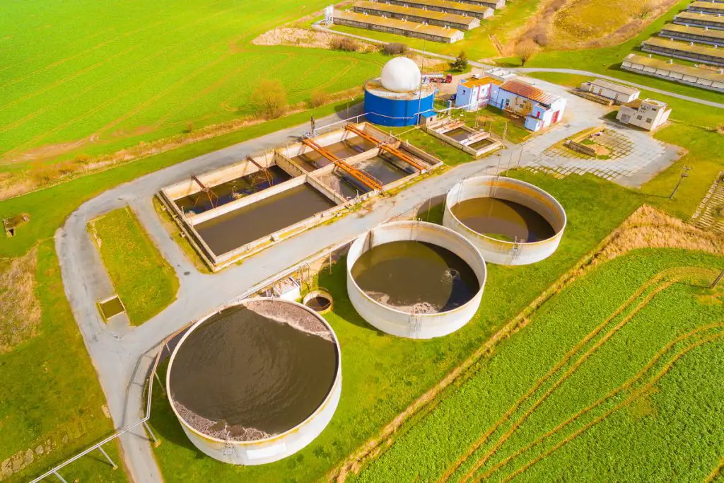 Turning waste into energy: Aerial view of s biogas plant