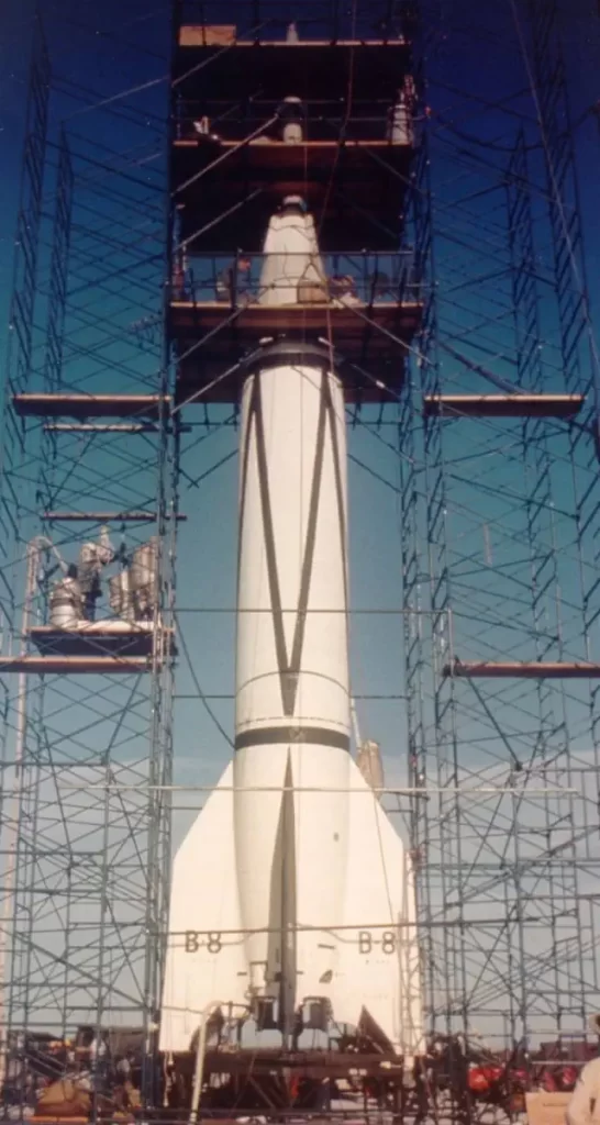 Bumper 8, the first rocket launched from Cape Canaveral in its gantry at Complex 3 prior to launch
