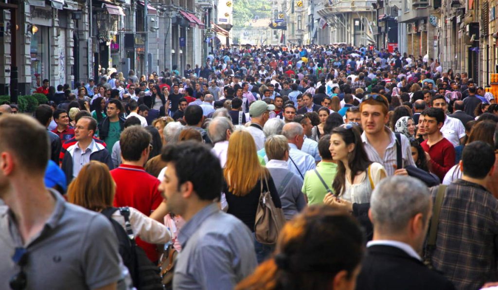 Optimum human population for planet Earth - Crowded Istiklal street, Istanbul