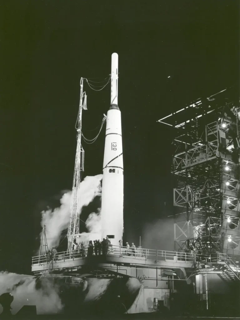 The first launch by NASA: Pioneer 1 on the launchpad